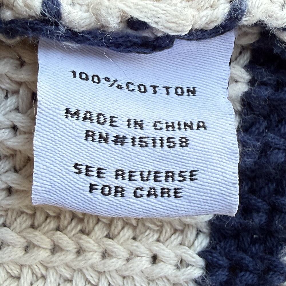 525 America Sweater Striped Cropped‎ Oversize 43" Bust XS 100% Cotton Cream Navy - Picture 9 of 10
